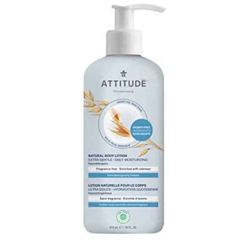 A bottle of Attitude body lotion.