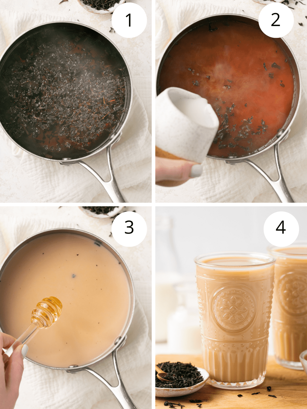 Step by step directions for making a Hokkaido milk tea drink.