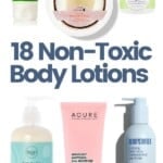 A collage of non toxic body lotions and creams.