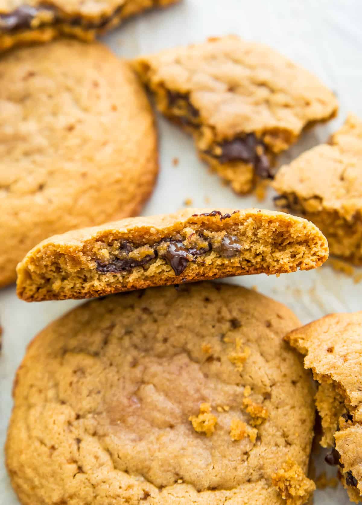 A chocolate filled cookie with a bite out if it.