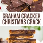 A stack of graham cracker Christmas crack pieces stacked on top of each other.