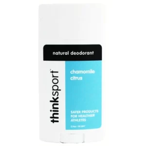 A tube of Thinksport natural deodorant in chamomile citrus scent.