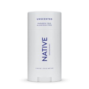 A tube of Native unscented deodorant. 