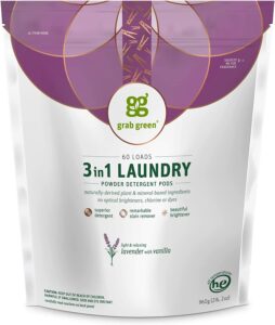 A bag of Grab Green 3-in-1 Laundry Detergent Pods. 