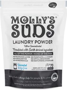 A bag of Molly's Suds Unscented Laundry Detergent Powder.