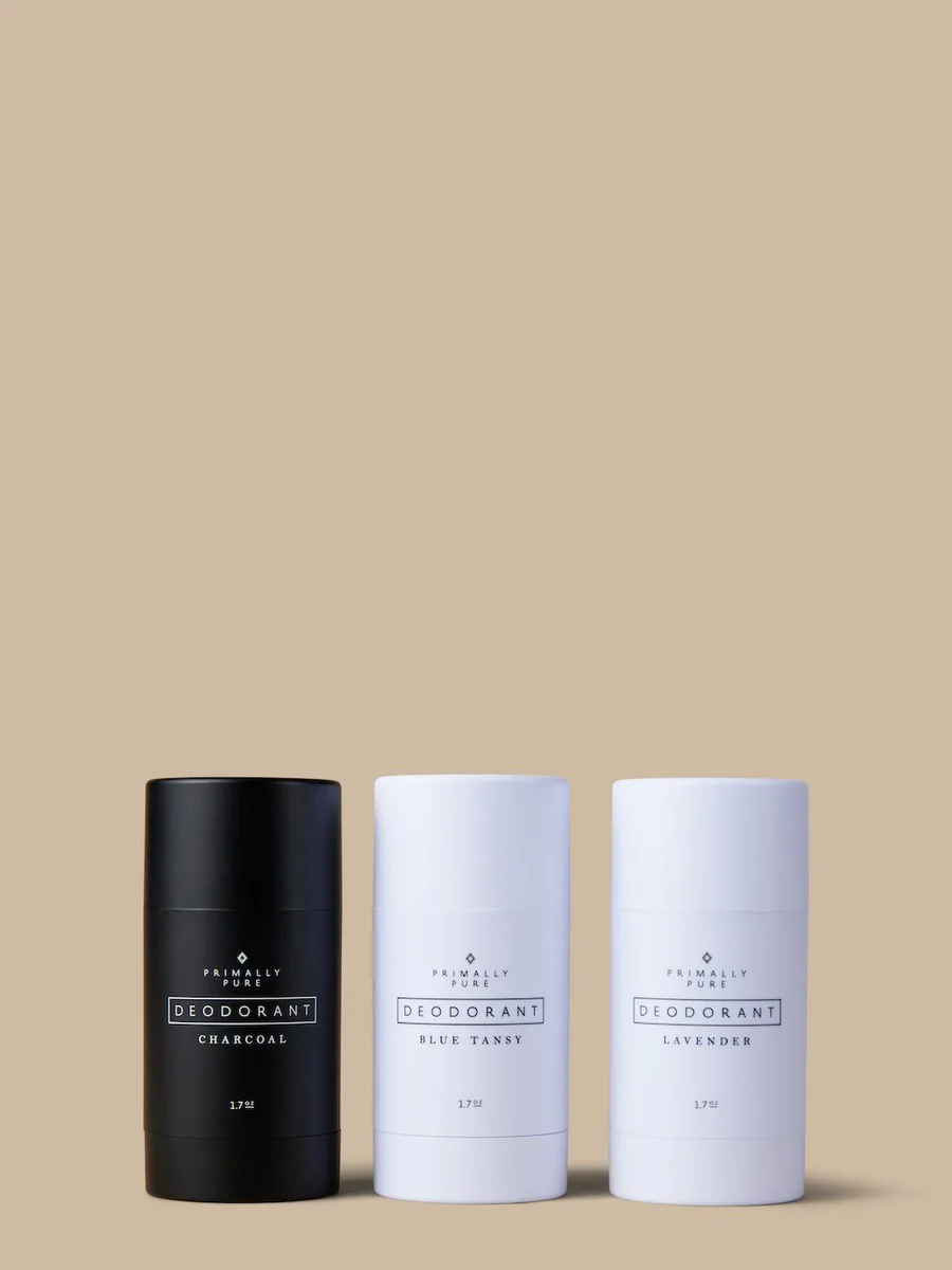 Three tubes of Primally Pure deodorant.