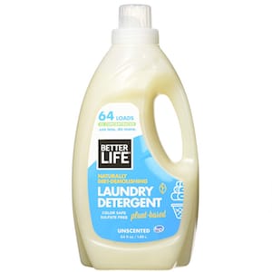 A bottle of Better LifecConcentrated unscented laundry detergent. 