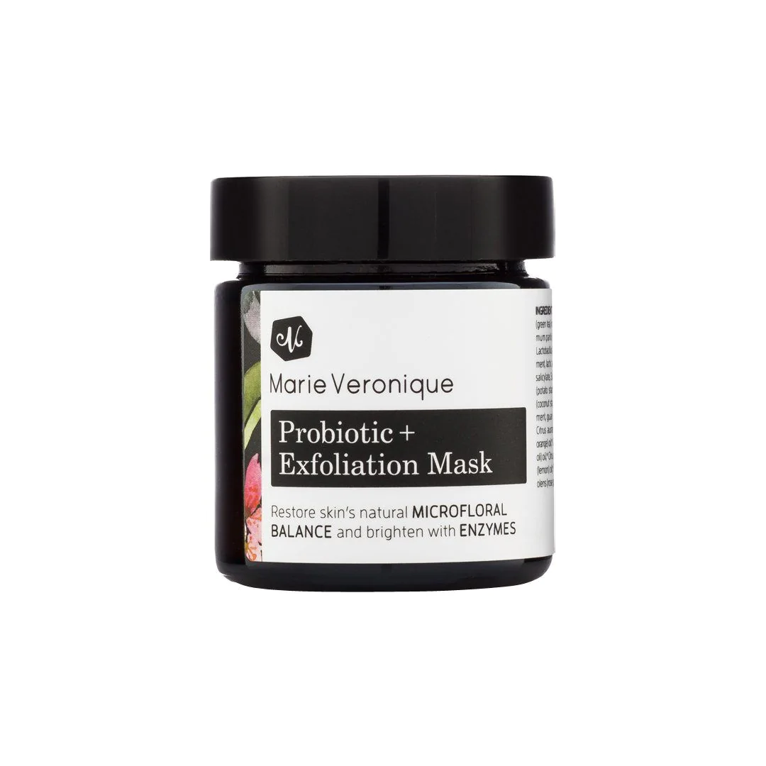 A jar of the Marie Veronique Probiotic  and Exfoliation Mask.