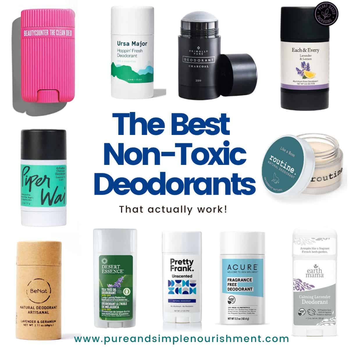 A collage of deodorants with the title The Best Non Toxic Deodorants.