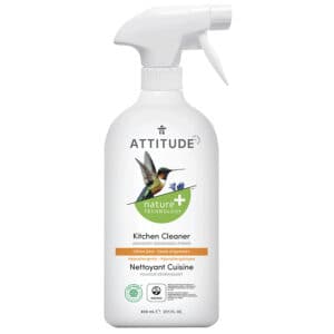 A bottle of Attitude kitchen cleaning spray.