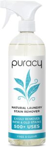 A bottle of Puracy Natural Laundry Stain Remover. 