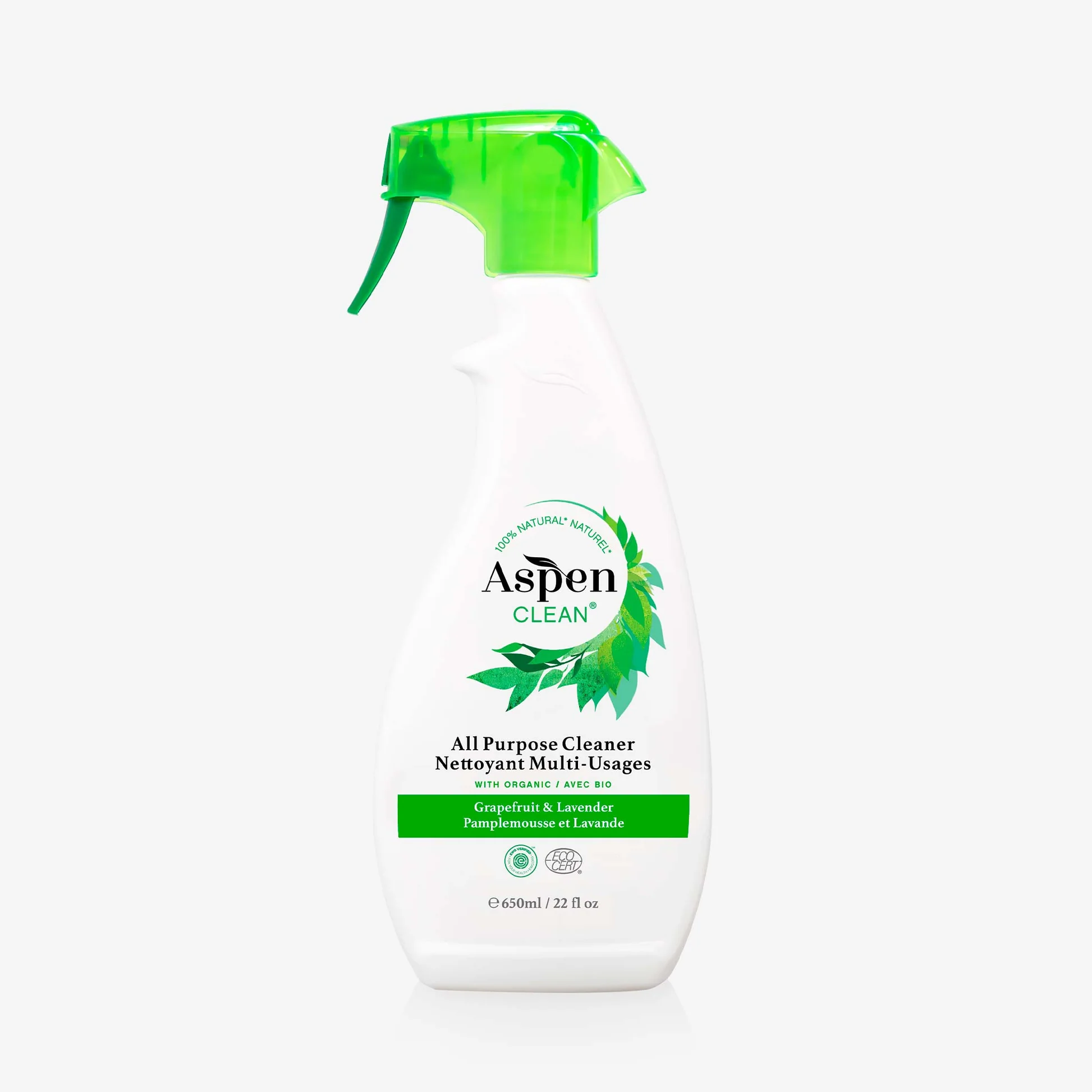 A bottle of Aspen Clean all purpose cleaning spray.
