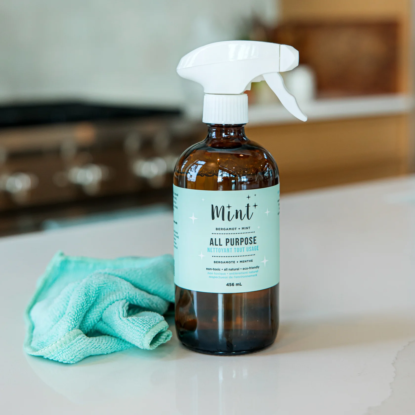 A bottle of Mint all purpose cleaning spray.