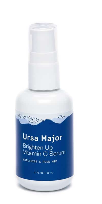 A bottle of Ursa Major Brighten Up Vitamin C serum.