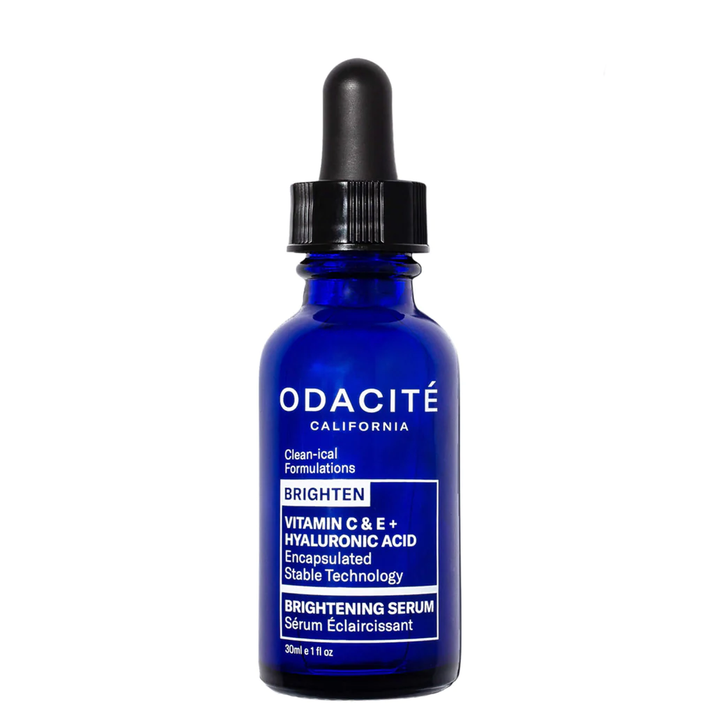 A bottle of Odacite Vitamin C & E + Hyaluronic Acid Brightening Serum.