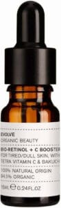 A bottle of Evolve Organic Beauty Bio-Retinol + C Booster serum.
