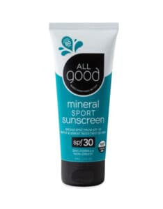 A bottle of All Good mineral sunscreen lotion.