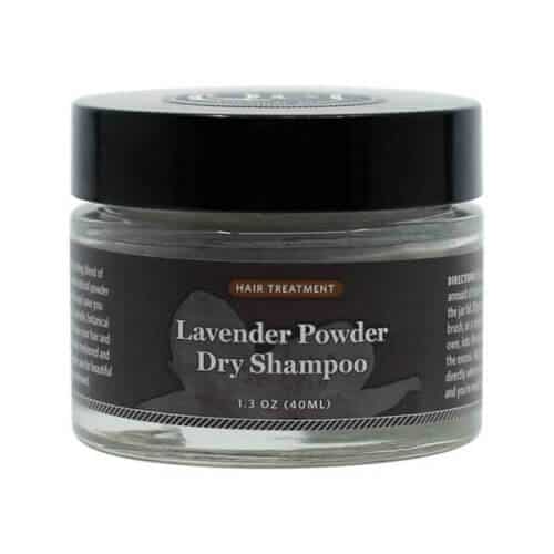 A jar of QET Botanicals lavender powder dry shampoo.