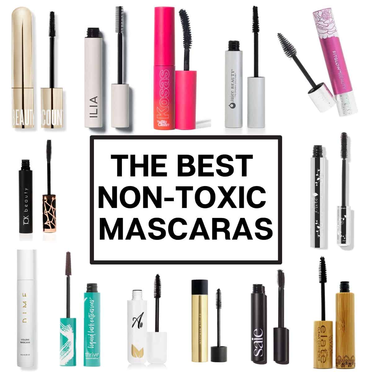 A collage of mascaras with the title The Best Non Toxic Mascaras over them.