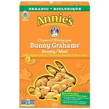 A box of Annie's Bunny Grahams cookies.