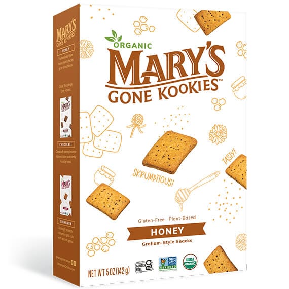 A box of Mary's Gone Kookies honey graham style crackers. 