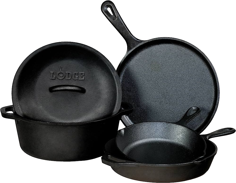 A collection of Lodge cast iron cookware. 