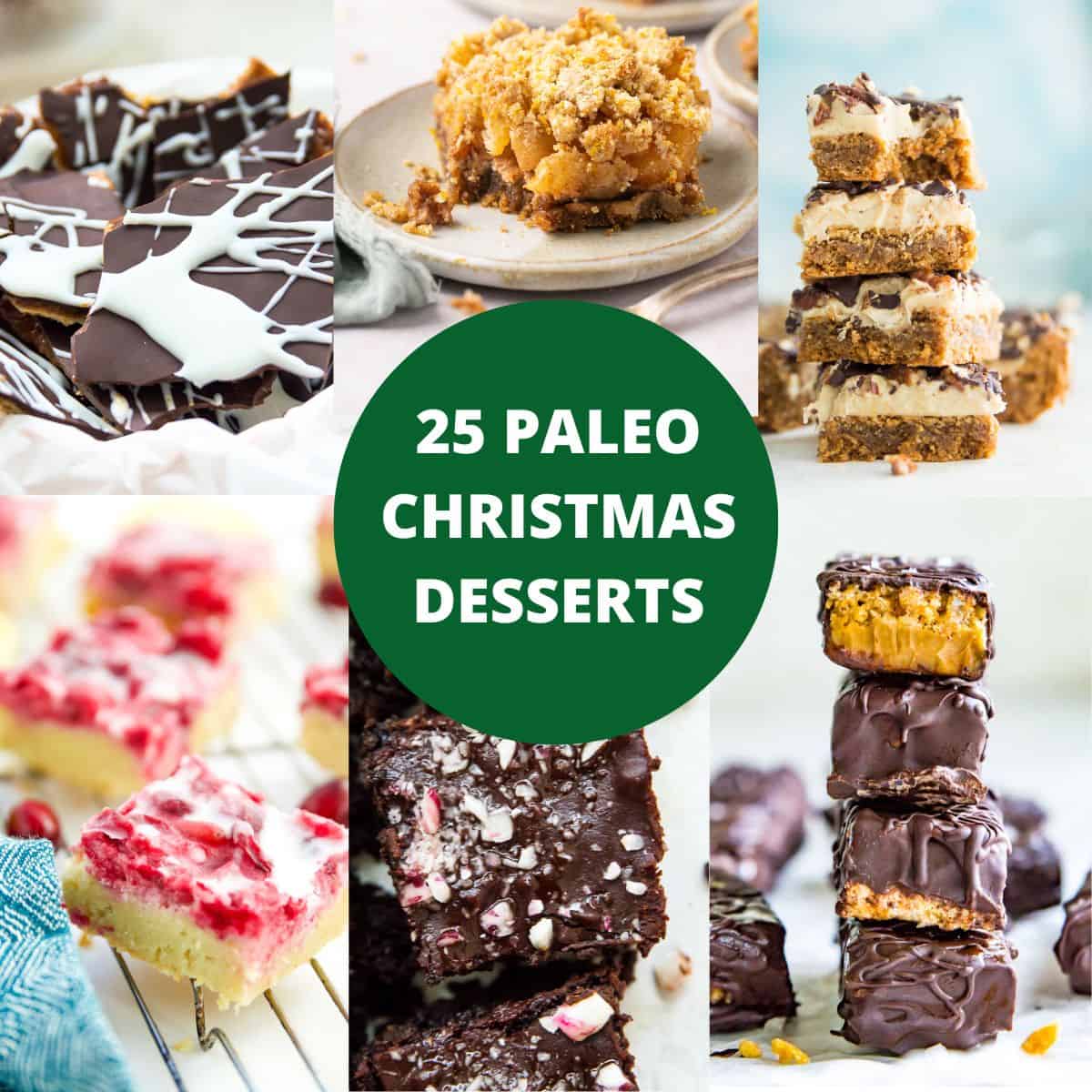 A collage of paleo Christmas dessert photos.