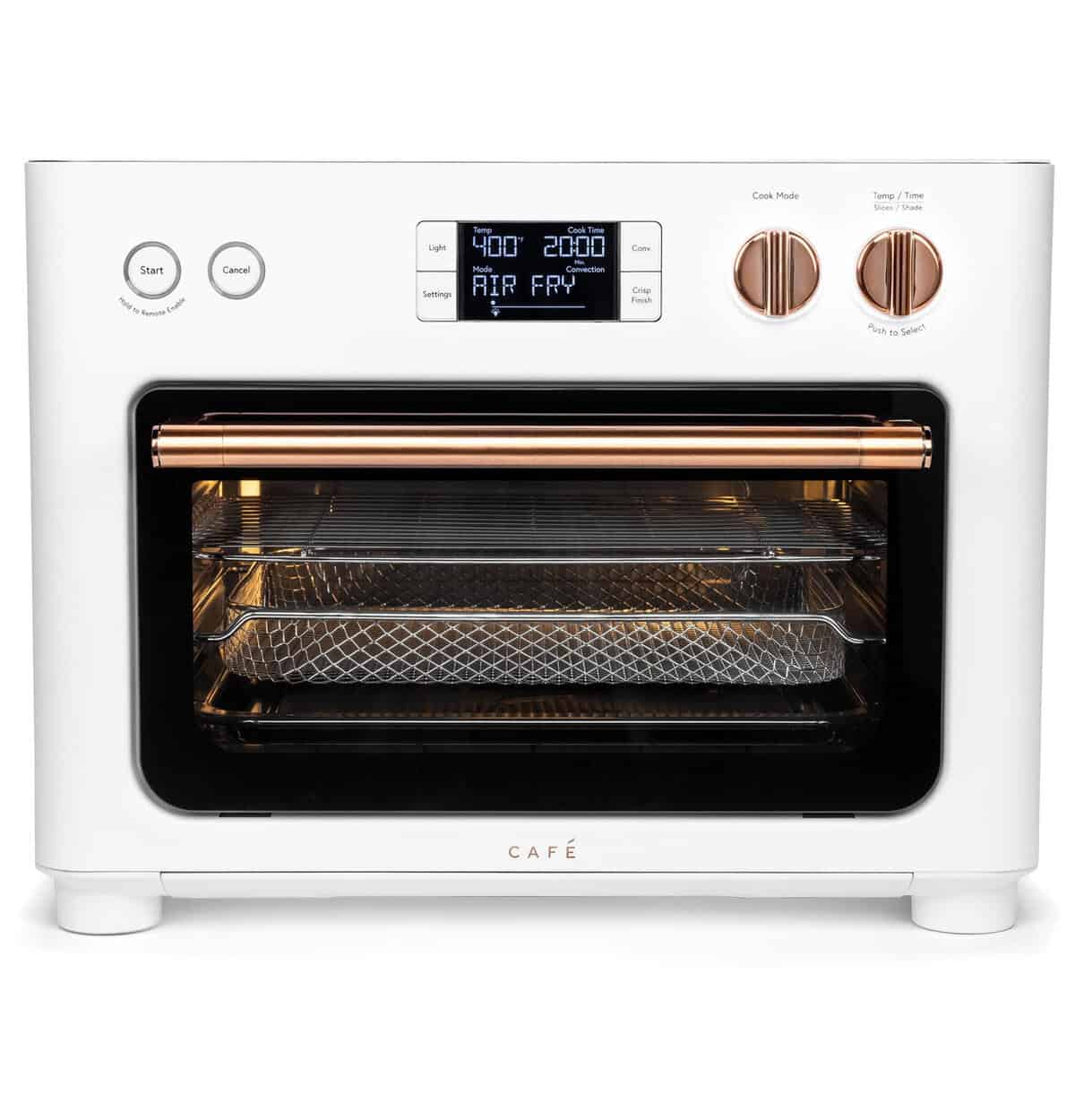 A white toasted over with rose gold knobs.
