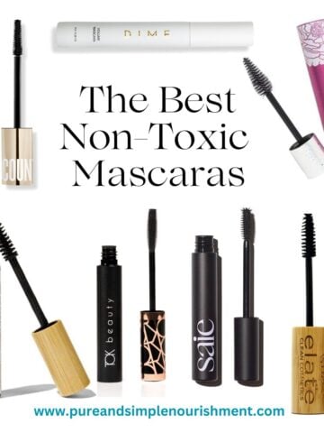 A collage of mascaras with the title The Best Non Toxic Mascaras over them.