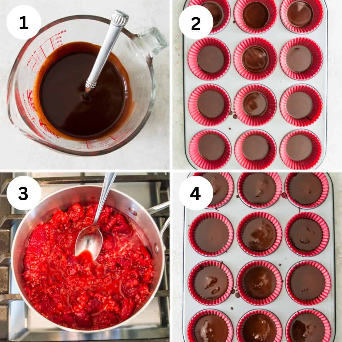 Step by step directions for making homemade chocolate raspberry cups. 